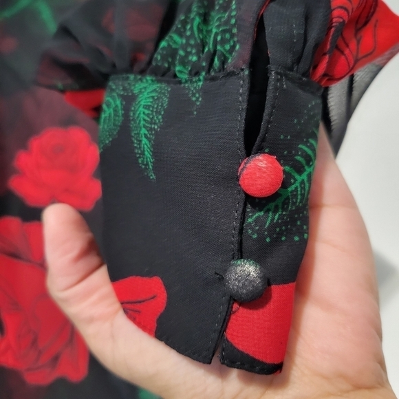 Express Rose Print Sheer V-neckline Long Sleeve Blouses Size XXS - Picture 3 of 9